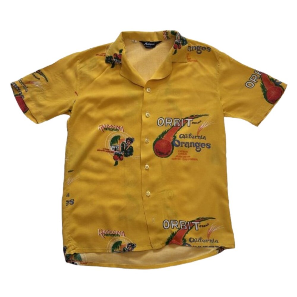 🍊 Vintage Hutspah Yellow With California Oranges Button-Down Mens Shirt 🍊